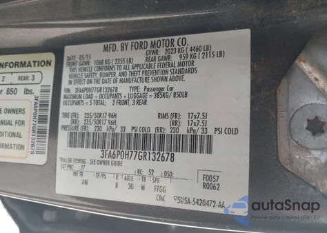 2016 Ford Fusion Se from USA, damaged, VIN 3FA6P0H77GR132678